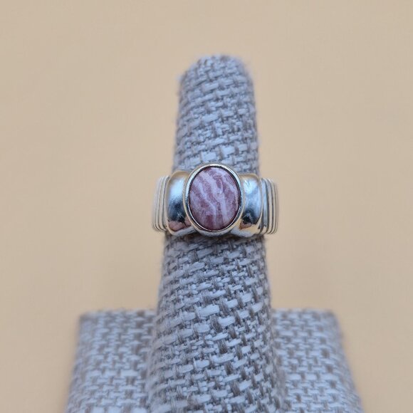 Size 7 Sterling Silver Rhodochrosite Stone ESPO Band Ring A5340 - Picture 1 of 8